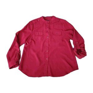 Jones New York Signiture Cargo Pocket Thick Satin Dark Brick Red Shirt Sz XL
